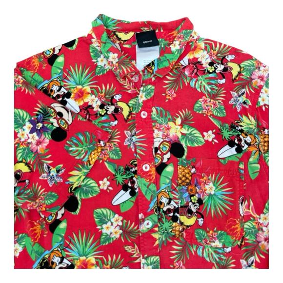 Disney Hawaiian Shirt Men's Size Large Mickey Minnie Mouse Red Short Sleeve - Picture 1 of 7